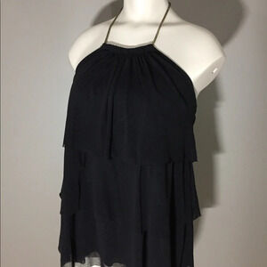 Express black tiered halter top with brass chain S
